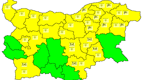 Жълт код за снеговалежи в цяла Северна България както и