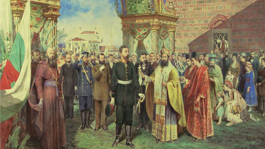 “Pritja e princit Batenberg I në sheshin “Xhumajata” të Plovdivit më 9 shtator 1885”, piktor Pietro Montani