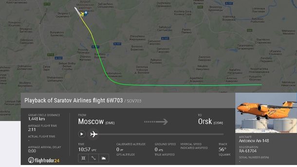 Руски пътнически самолет Ан 148 с 71 души на борда изчезна