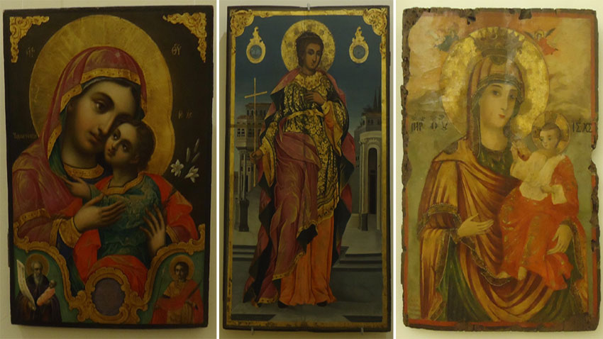 Stanislav Dospevski – Child Protecting Holy Mother (L); Zahari Zograf – St. Trifon (C); Petar Dimitrov – Holy Mother with Child (R )