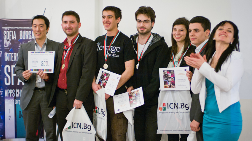 Part of the Valkyrie team with a representative from the US Embassy and Milena Krumova from Space Challenge - Bulgaria