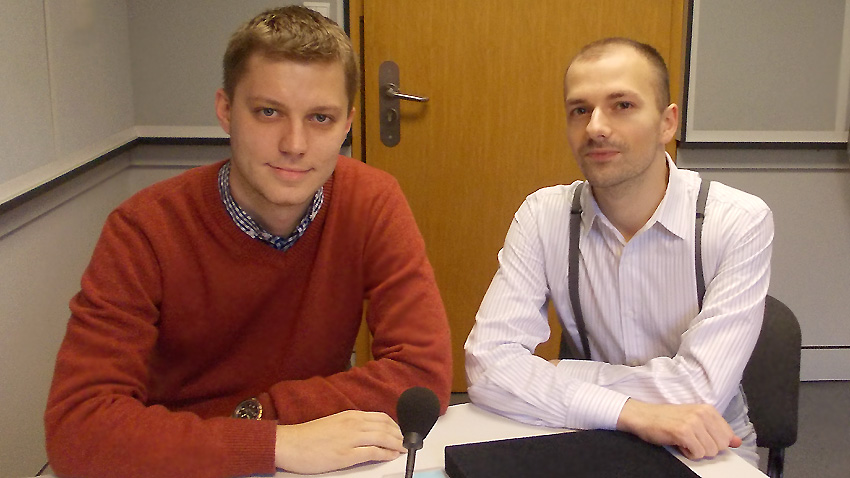 Dimitar Lilkov and Velislav Ivanov in the studio of Radio Bulgaria  /  Photo: private archive