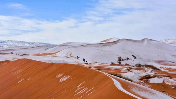 Жителите на северен Алжир осъмнаха със сняг  в пустинята Сахара