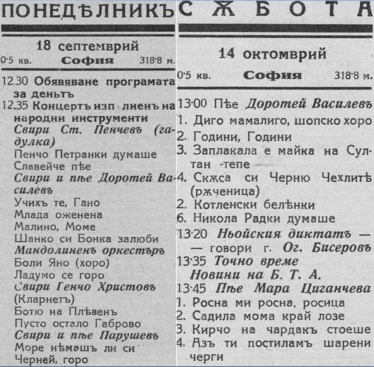 Печатна програма на концерти с българска народна музика, сп. „Родно радио”, 1933 г. Личен архив.