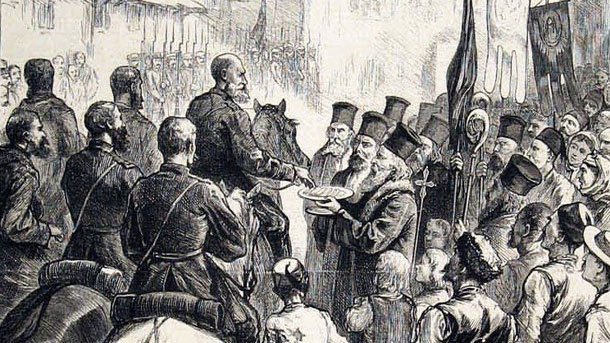 Софийцы встречают генерала Гурко, гравюра 1878 г.