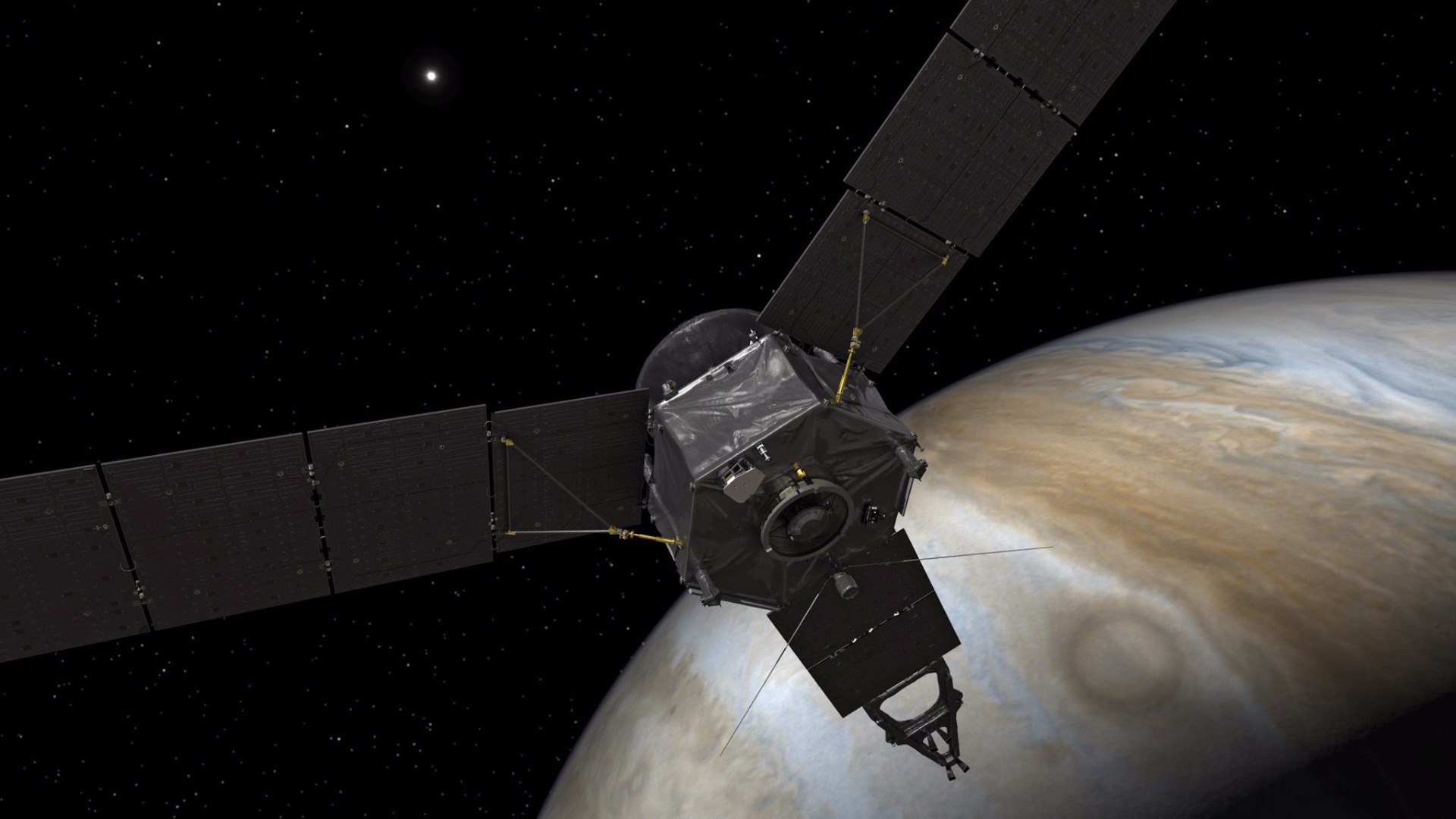 Бурните ветрове които оформят облачните пояси на повърхността на Юпитер
