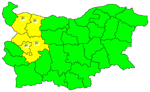 Карта на опасните явления за 22.10.2023 г./НИМХ