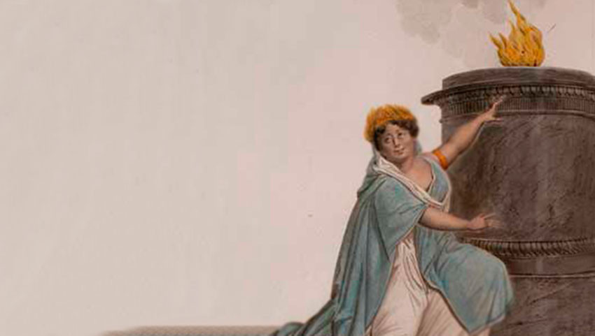 Каролайн Бранчу в ролята на Юлия в операта „Весталката“, плакат за премиерата на 15 декември 1807 г.