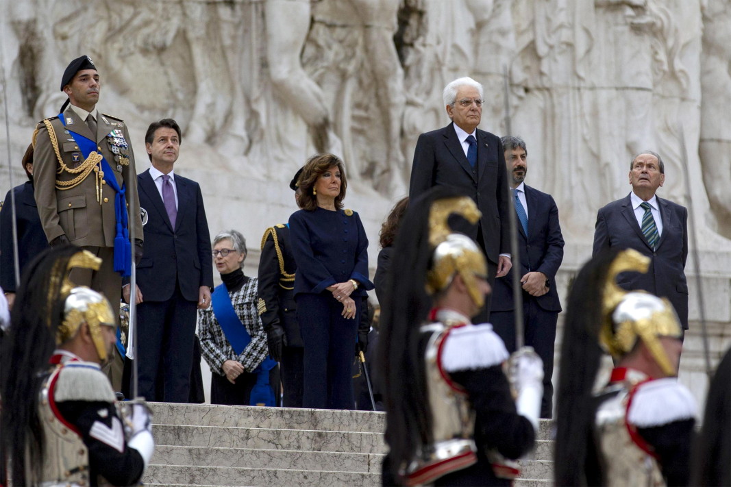Президентът на Италия Серджо Матарела по време на една от церемониите, отбелязващи 100-годишнината от края на ПСВ.