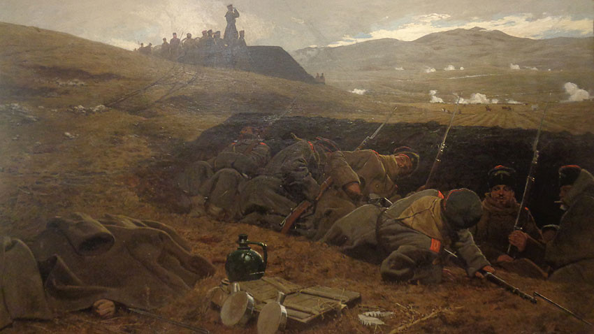 Антони Пјотровски (Пољска), „У шанцу“ (сцена из Српско-бугарског рата 1885.), (1887.)