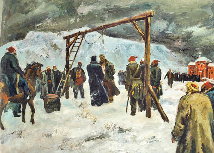 „Обесването на Васил Левски“, худ. Борис Ангелушев, 1942