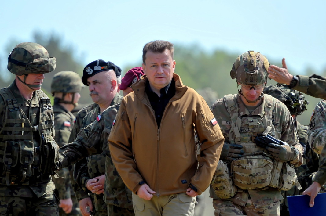 Полският министър на отбраната Мариуш Блашчак по време на откриването на полско-американското военно учение Defender-Europe 20 Plus, което се провежда от 05 до 19 юни.
