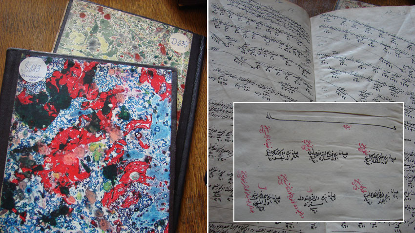 The „defteri “ – registers, most often of taxes, giving information on the population. Book covers are made in the Ebru Turkish art technique