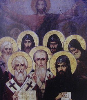 Ikone der Sieben Heiligen (Kyrill, Method und ihre fünf Schüler), Maler G. Scheljaskow, 1934.