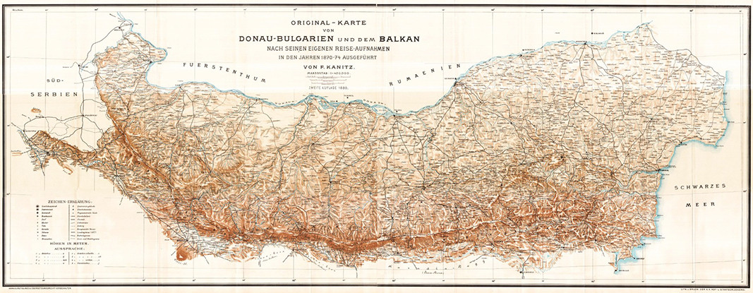 Mapa de la Bulgaria del Danubio y los Montes Blcanes, autor Feliz Kanitz