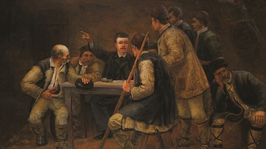 Founding a secret revolutionary committee in Sofia district, painting by Marin Usragenov, National Art Gallery