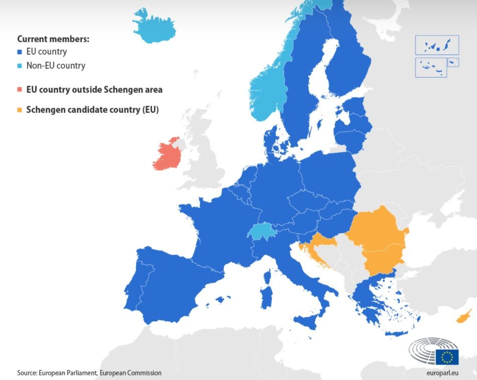 Карта на Шенгенското пространство