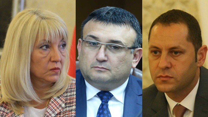 Предложените кандидатури за нови министри Петя Аврамова, Младен Маринов и Александър Манолев (от ляво надясно)