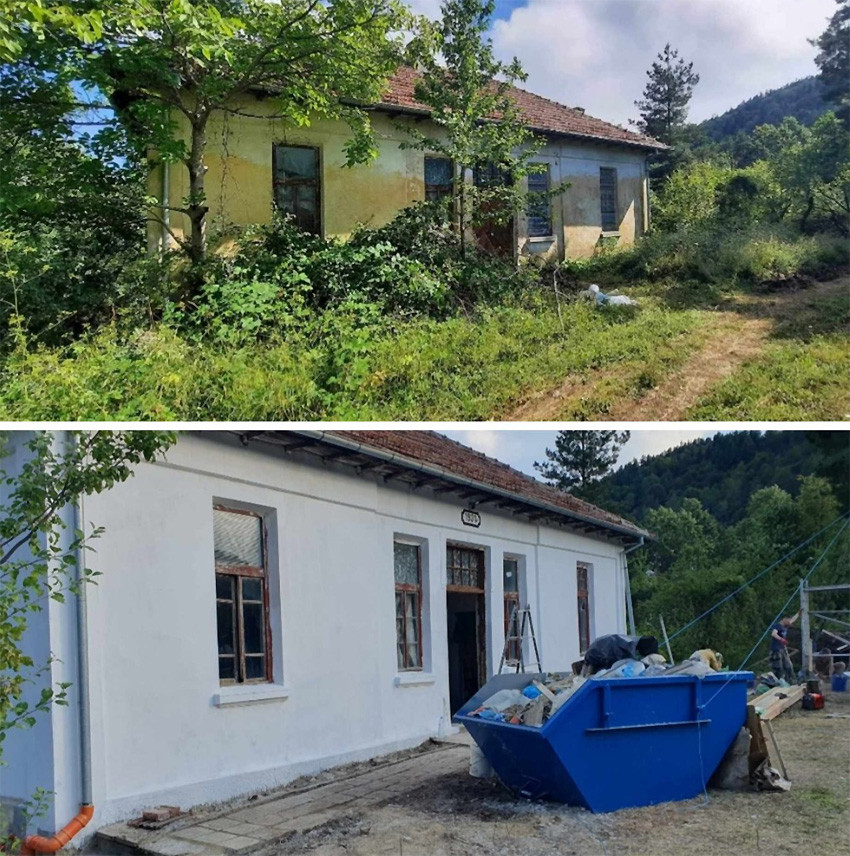 The school before and after the renovation.