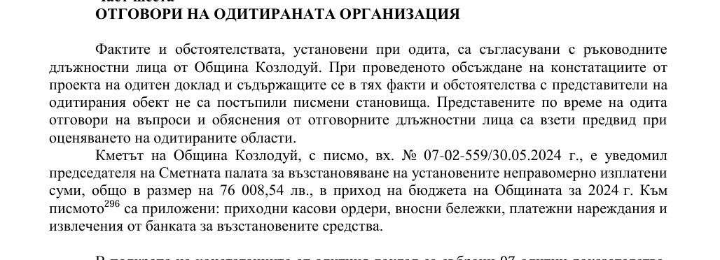 Скриншот от Одитния доклад