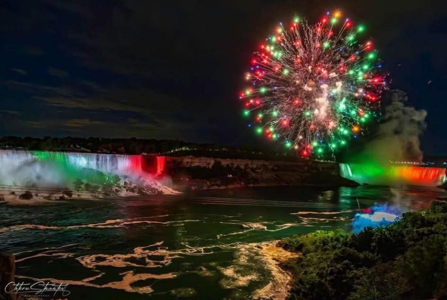 Illumination of Niagara Falls in the colours of the Bulgarian flag, as part of the Waterfall Folklore Fest Niagara 2025.