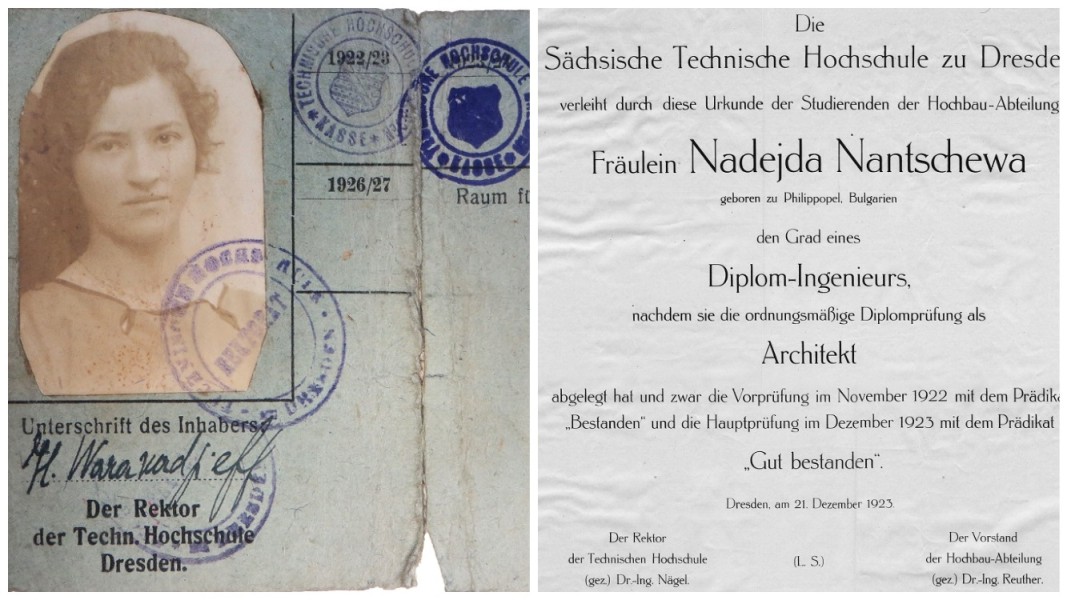 Elena Varakaxhieva-Scordeva Karta e studentit nga Universiteti Teknik Dresden, 1920 dhe Diploma e Nadezhda Nançevës nga Universiteti Teknik Dresden, 1923