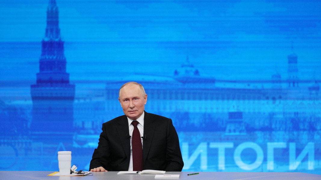 Руският президент Владимир Путин по време на пресконференцията - пряка линия, 14 декември 2023 г. Снимка: ЕПА/БГНЕС