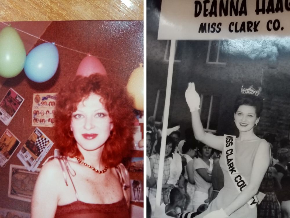 Deanna in London (links)/  Deanna bei der Miss Amerika Wahl (rechts)