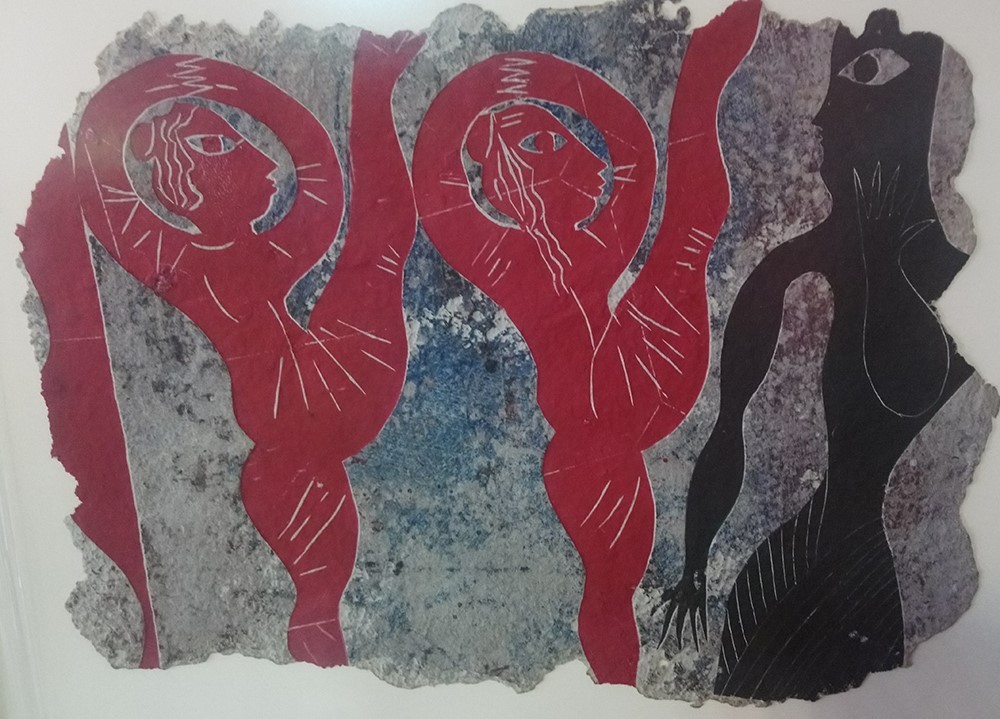 Вихрони Попнеделев, „Фрагмент от храма на живота – II“, авторска хартия, 102х84 см., 1990 г.