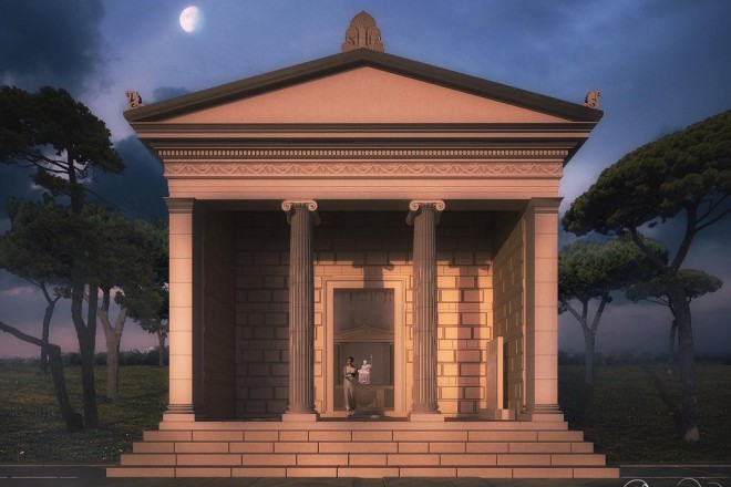 Възстановка на фасадата на храма на Кибела, направени според откритите артефакти