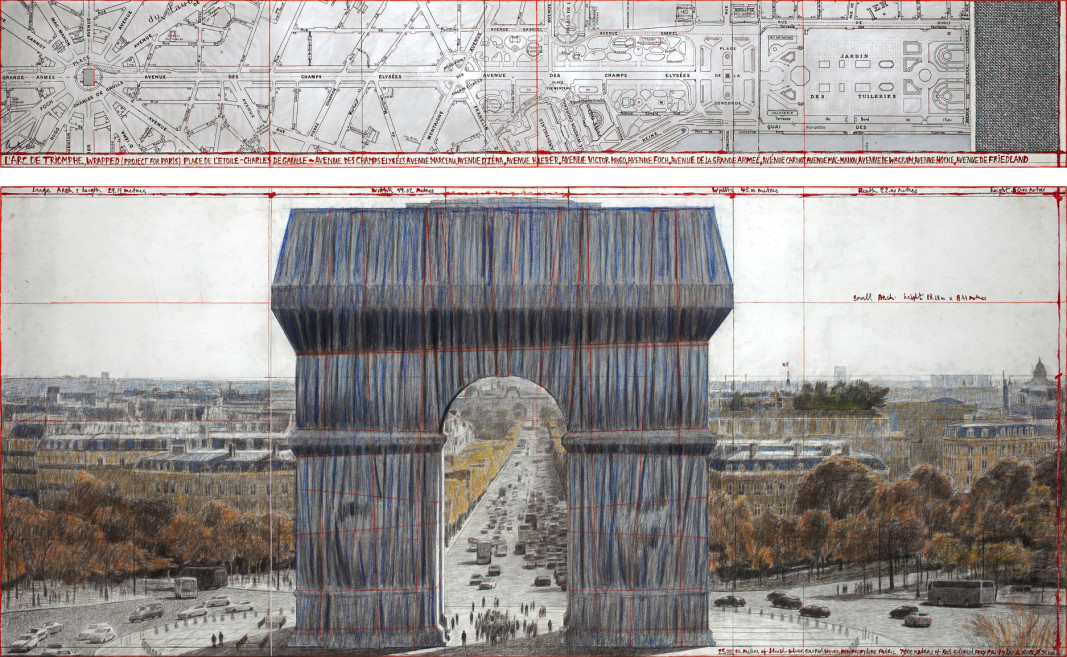 L'Arc de triomphe, entièrement emballe, projet de Christo et Jean-Claude...