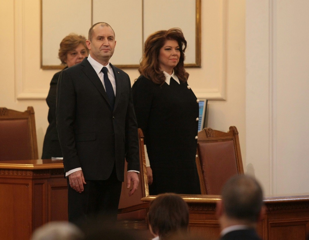 Rumen Radev and Iliana Yotova at their inauguration ceremony in parliament