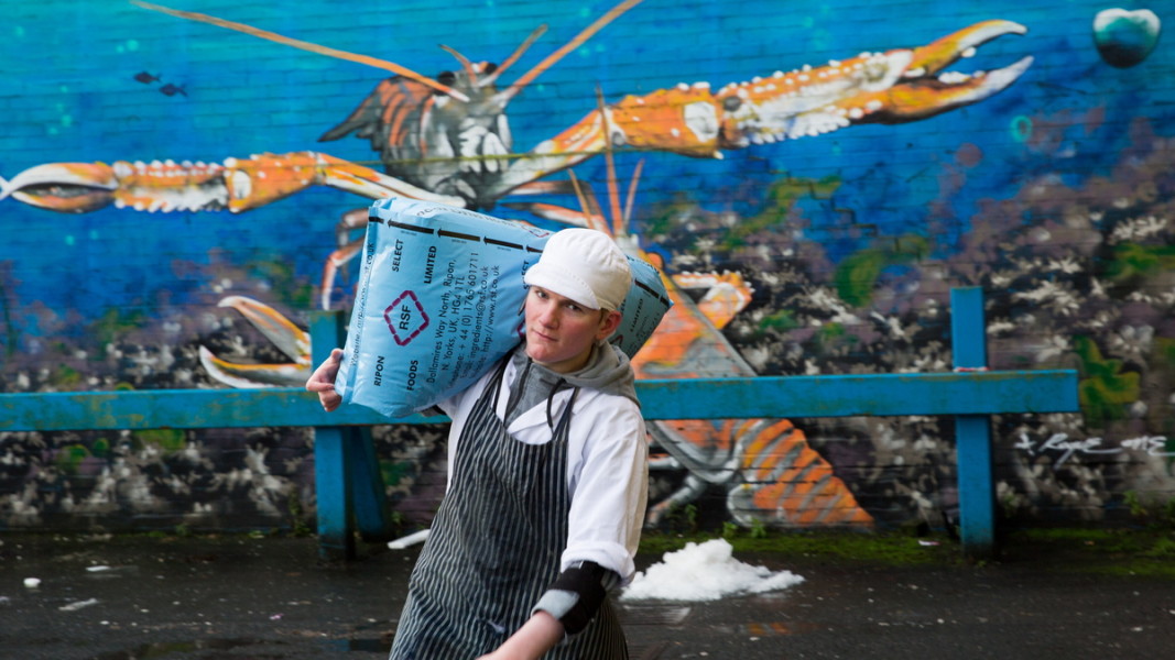 Работничка на рибния пазар в Глазгоу, Шотландия. Страната изпитва глад за работна ръка и приветства мигрантите. Снимка: ЕПА/БГНЕС