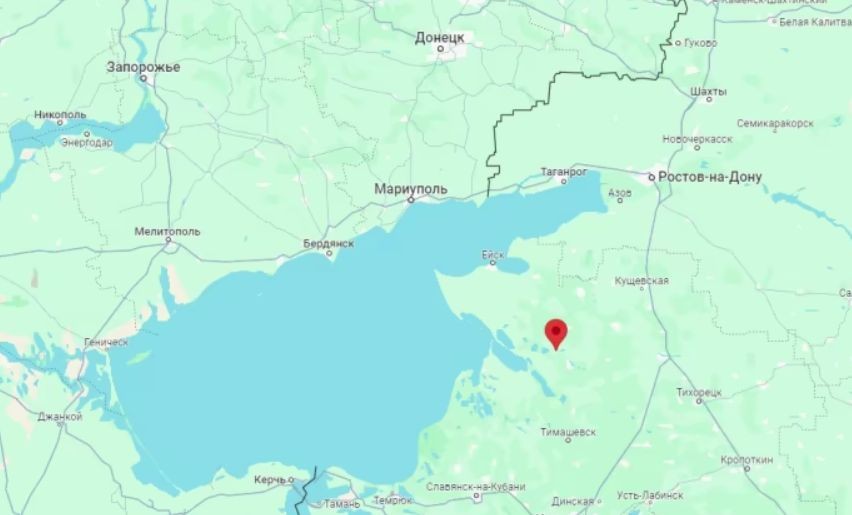 Локация на мястото, където се предполага, че е свален руски разузнавателен самолет А-50