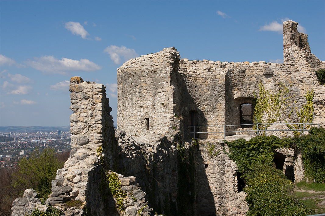 Руините на замъка Дорнек край град Дорнах, Швейцария  Los restos del castillo Dorneck cerca de la ciudad de Dornach en Suiza