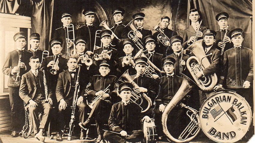 Stoyo Krushkin (seated, second from the left) and his band, Steelton, Pennsylvania, USA, 1915