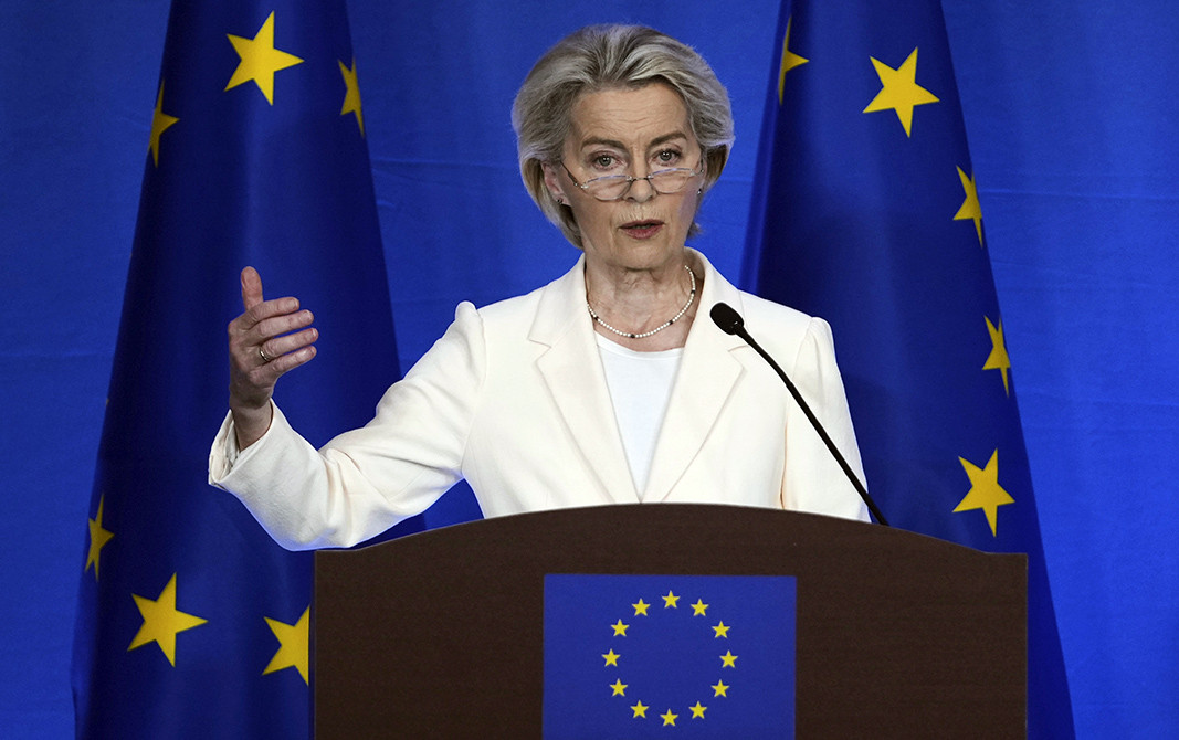 Ursula von der Leyen at a press conference in Beijing, July 24, 2025.