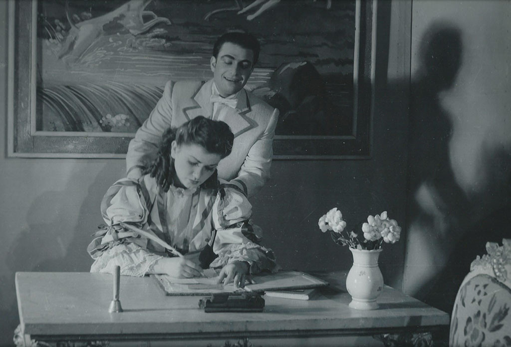Аврам Андреев в ролята на Алфред „Травиата“ с Валентина Александрова (1955)