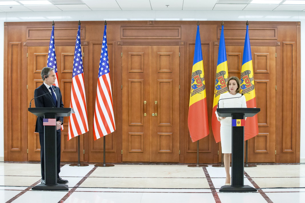 Президентът на Молдова Мая Санду говори на пресконференция с държавния секретар на САЩ Антони Блинкен, Кишинев, 6 март 2022 г./ Снимка: ЕРА/БГНЕС