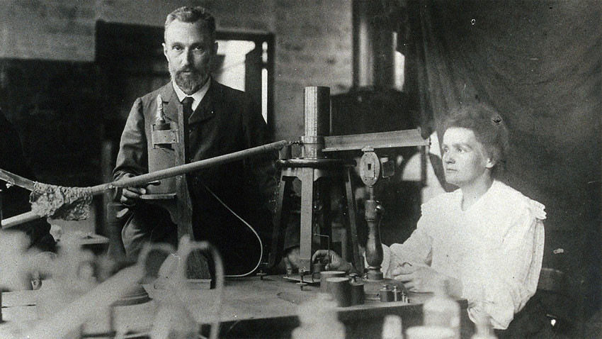 Maria and Pierre Curie un their lab in Paris, 1900.