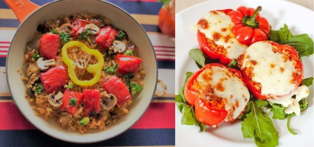 Paella mit Ljuteniza  und gefüllte Paprika mit „Reisljuteniza“