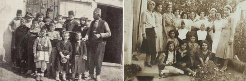 Die ersten Schüler der Amerikanischen Agrarschule in Thessaloniki – Waisenkinder nach dem Ilinden-Aufstand 1903; Lehrer und Schüler des französischen Gymnasiums in Thessaloniki.