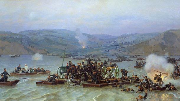 Crossing the Danube at Zimnitsa by Nikolay Dmitriev-Orenburgski