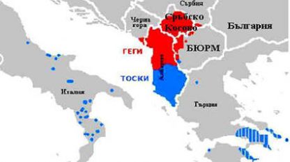 Карта на географското разпространение на албанците и албанския език