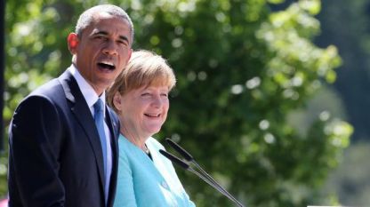 Барак Обама и Ангела Меркел в с. Крюн в Баварсите Алпи