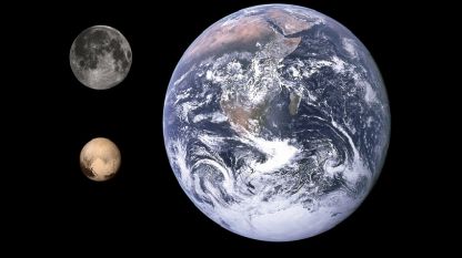 Сравнение по размер: Земята, Луната и Плутон