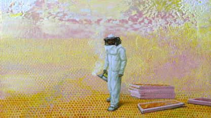 Удивлението от съвършения порядък на пчелното семейство и тревогата породена от намаляващата пчелна популация откриваме в изложбата пейзажи 