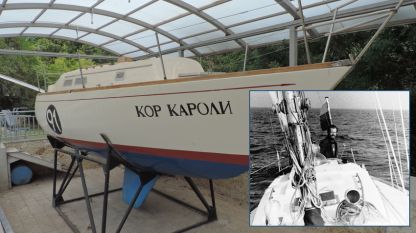 “Кор Кароли“ във Военноморския музей във Варна. На малката снимка: Кап. Георги Георгиев на борда на яхтата