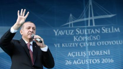 Турският президент Реджеп Т. Ердоган на церемонията по откриването на мегамоста 