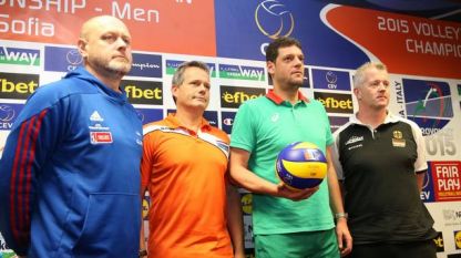 Наставниците на Чехия, Холандия, България и Германия преди старта на Евроволей 2015